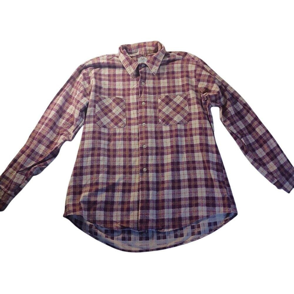 Doplin Womens VTG Flannel Shirt Size L Plaid Button‎ Up USA Made Grunge Heritage